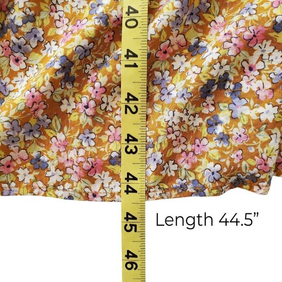 SO Cabin Fever Mustard Multi Floral Midi Dress Tiered Ruffle Hem Cottagecore M - Picture 12 of 16